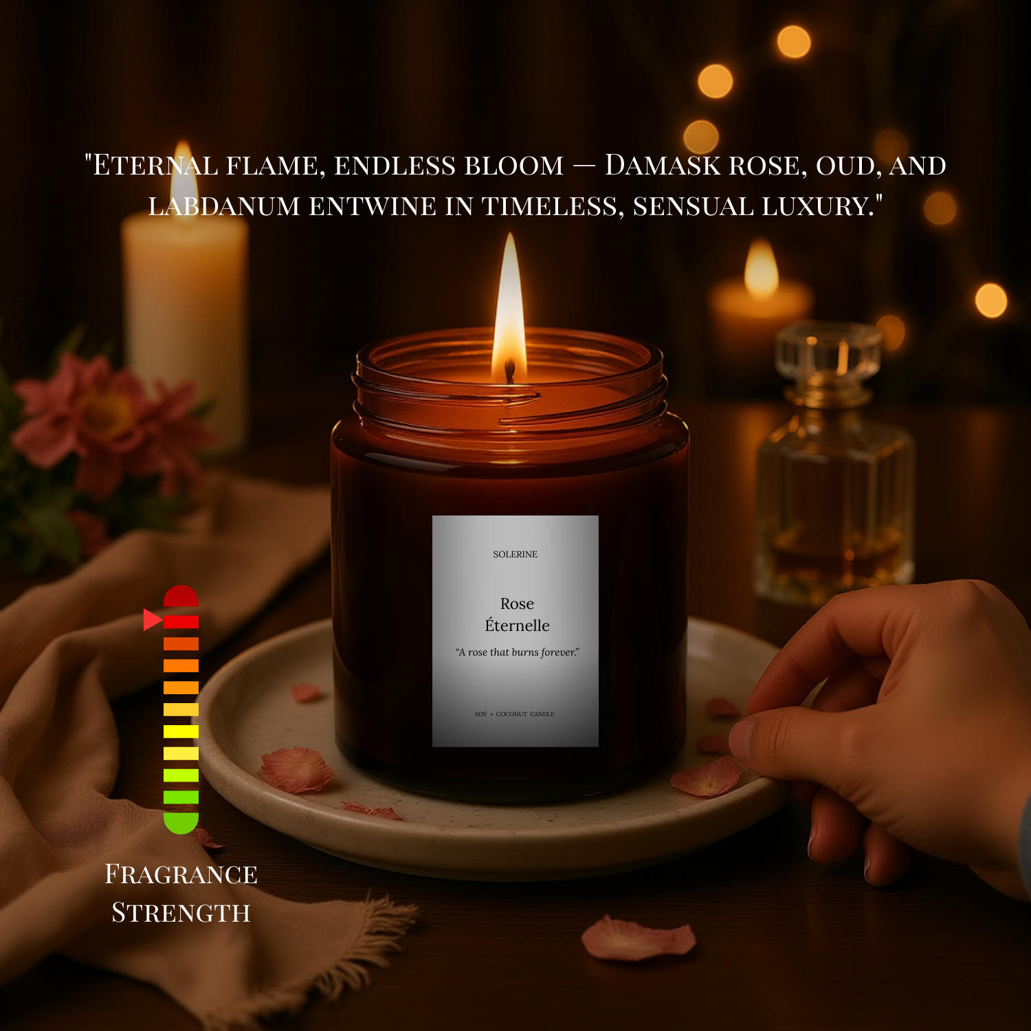 Rose Éternelle candle olfactory analysis highlighting floral and resinous notes