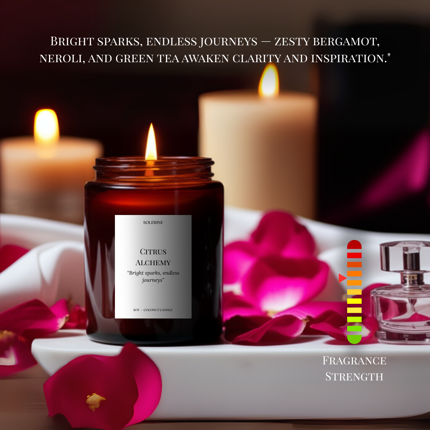 Citrus Alchemy candle olfactory analysis showing citrus, floral, and woody notes
