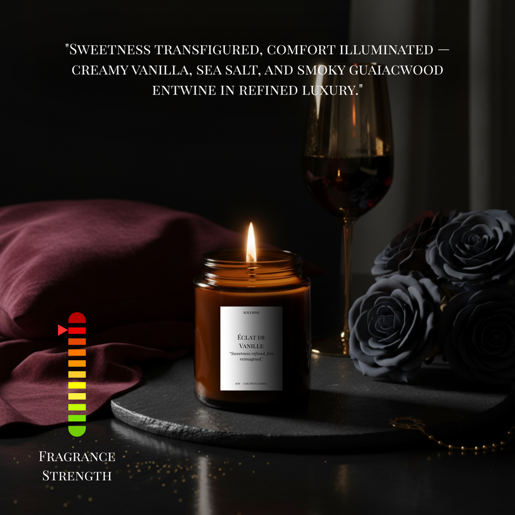 Éclat de Vanille candle olfactory profile with vanilla, tonka bean, guaiacwood