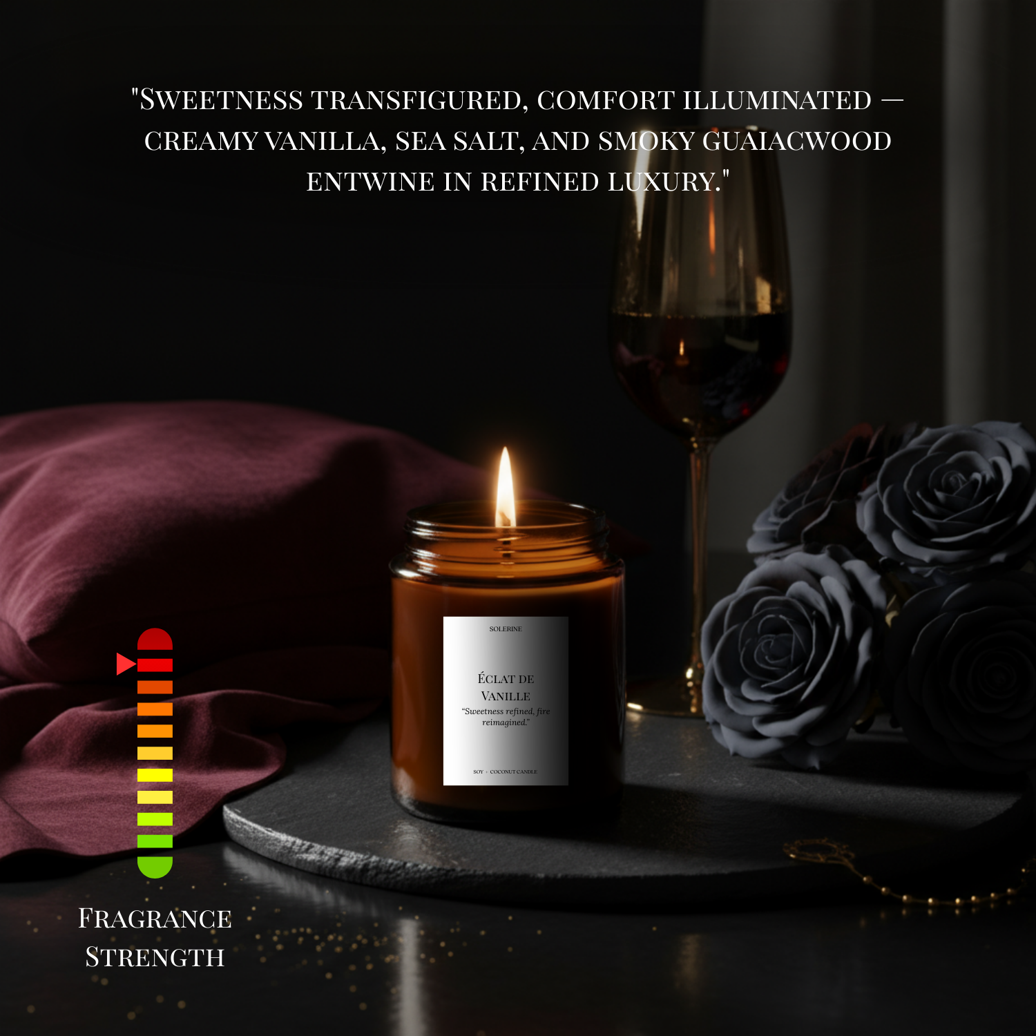 Éclat de Vanille candle olfactory profile with vanilla, tonka bean, guaiacwood