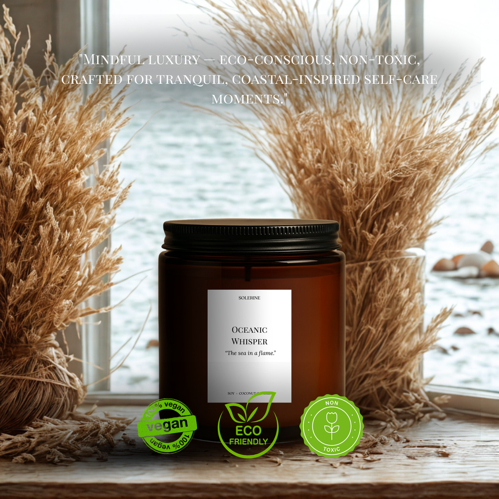 Hand-poured Oceanic Whisper candle with sage and white amber