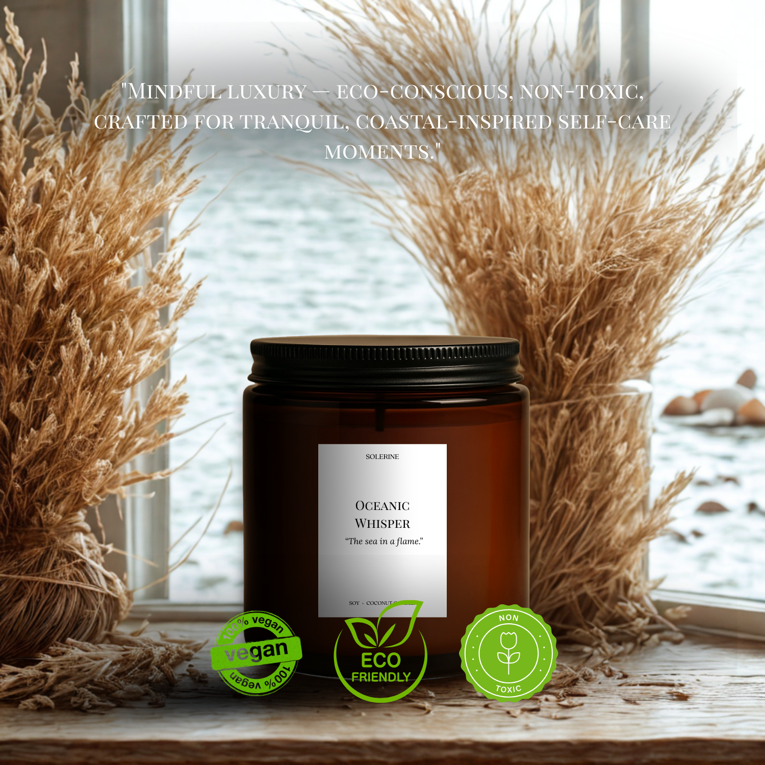 Hand-poured Oceanic Whisper candle with sage and white amber