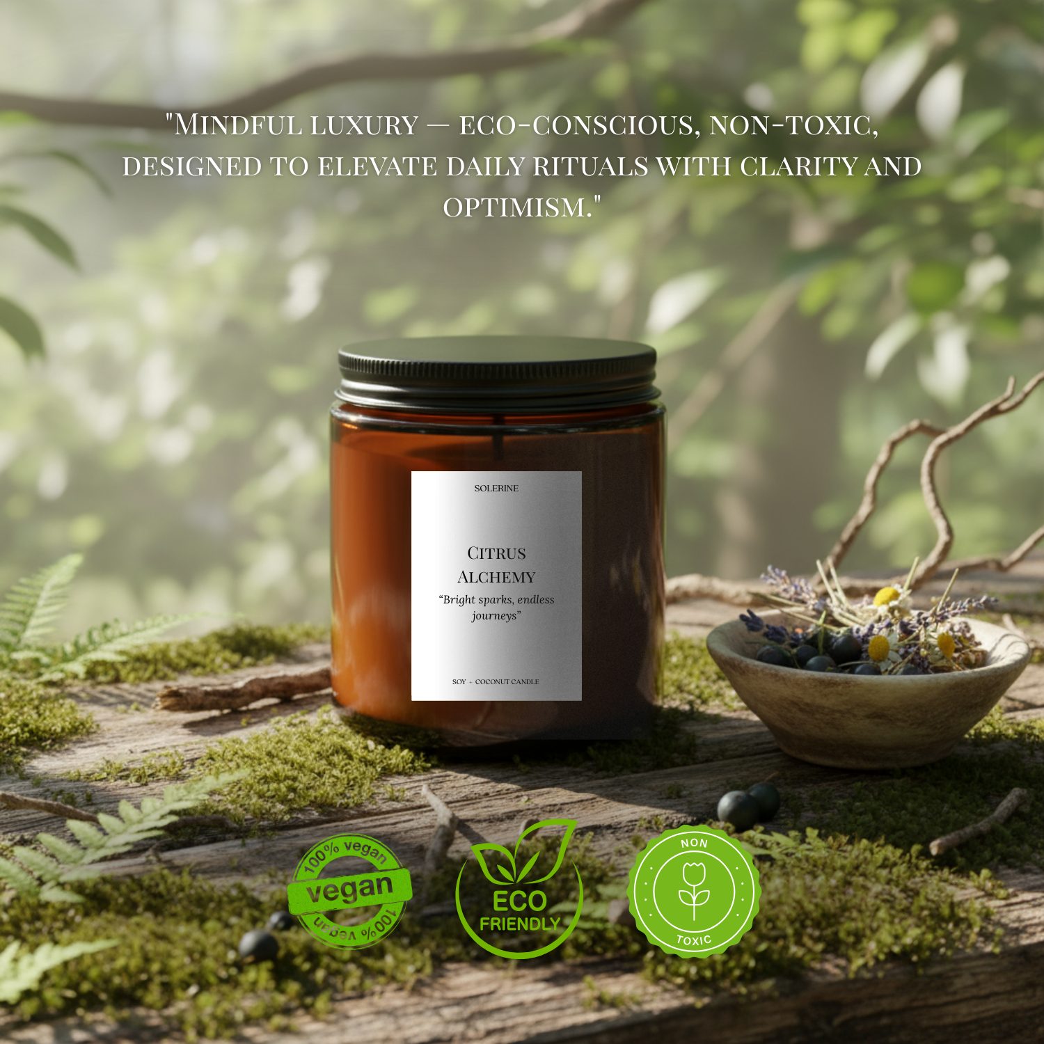 Eco-friendly Citrus Alchemy scented candle with sustainable packaging
