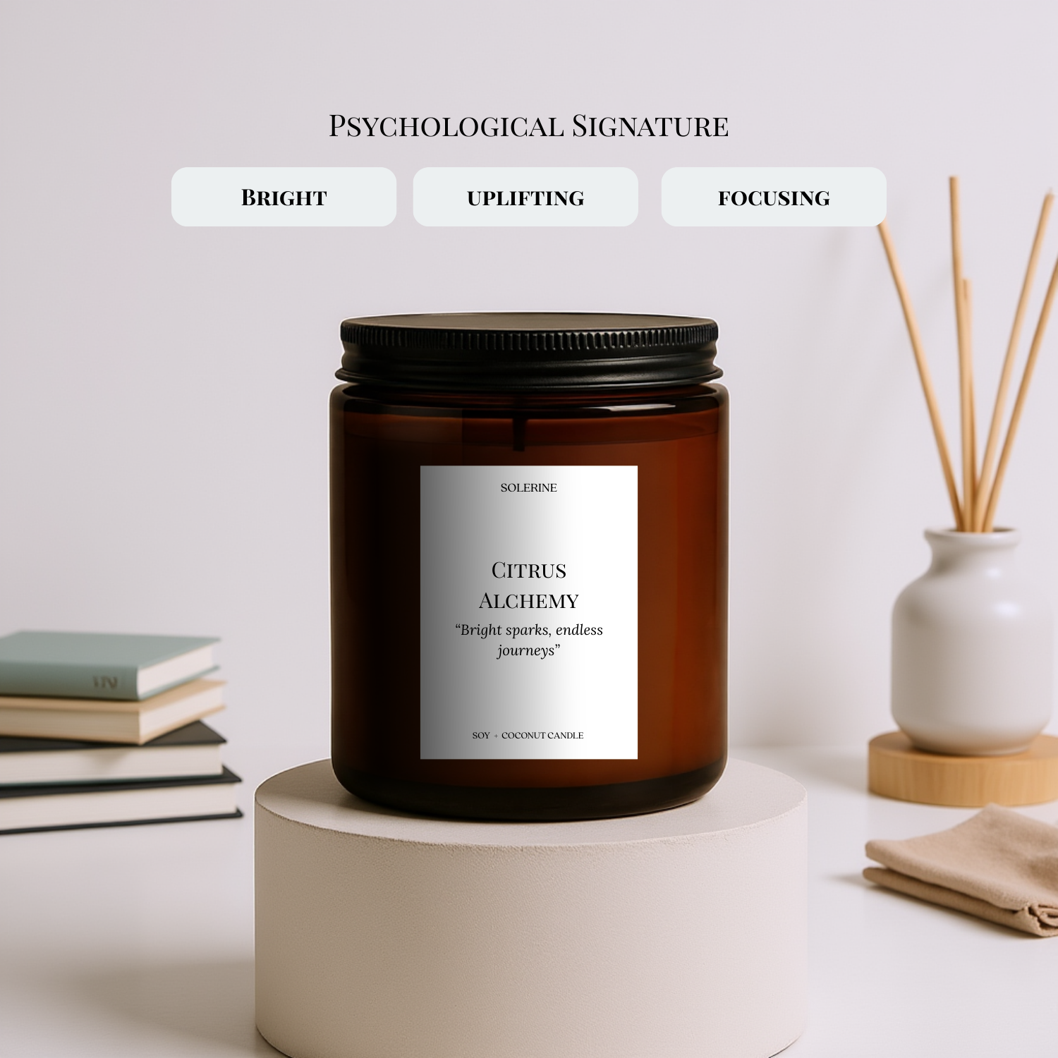 Citrus Alchemy candle psychological benefits for clarity, focus, and calm
