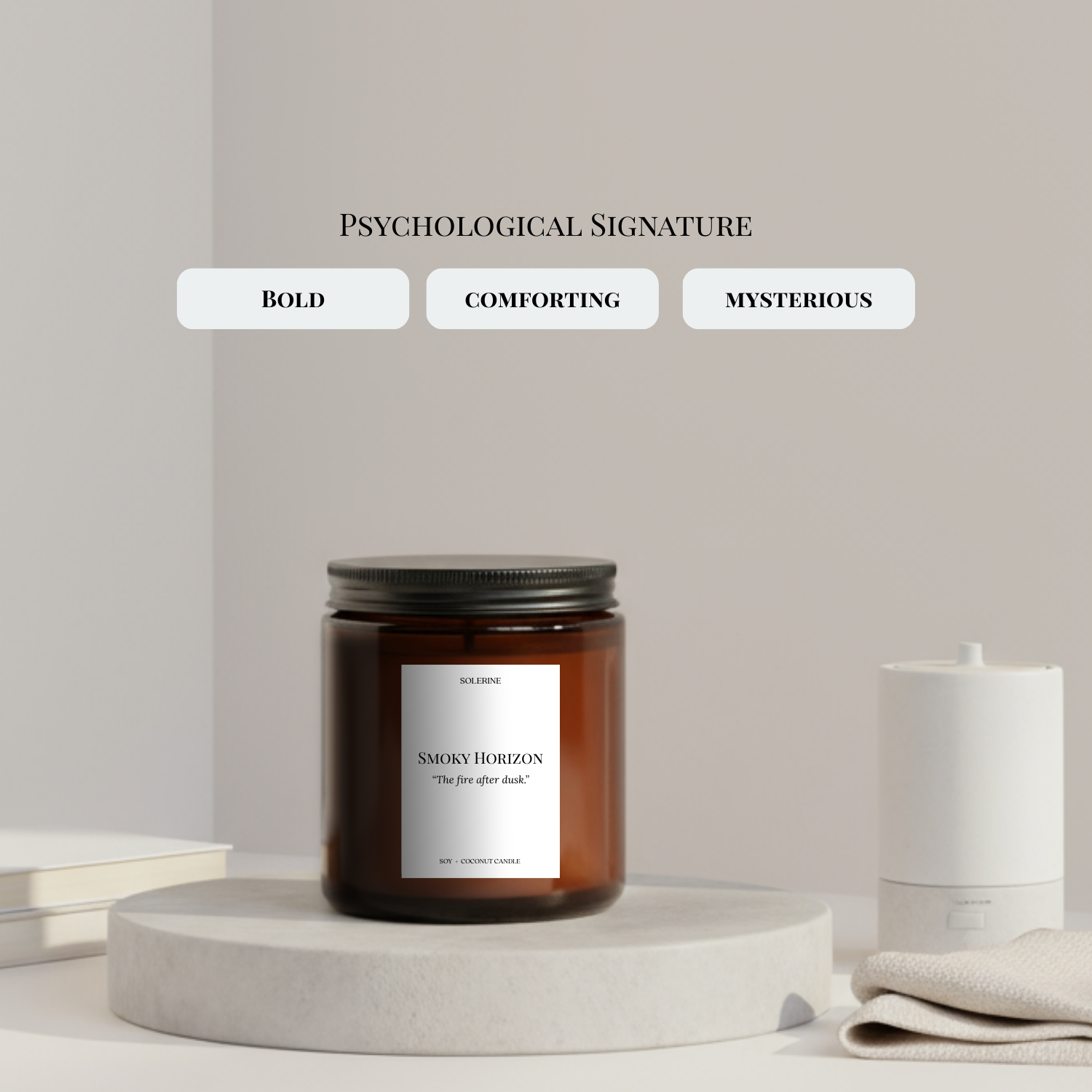 Smoky Horizon candle evokes comfort, sophistication, and warmth