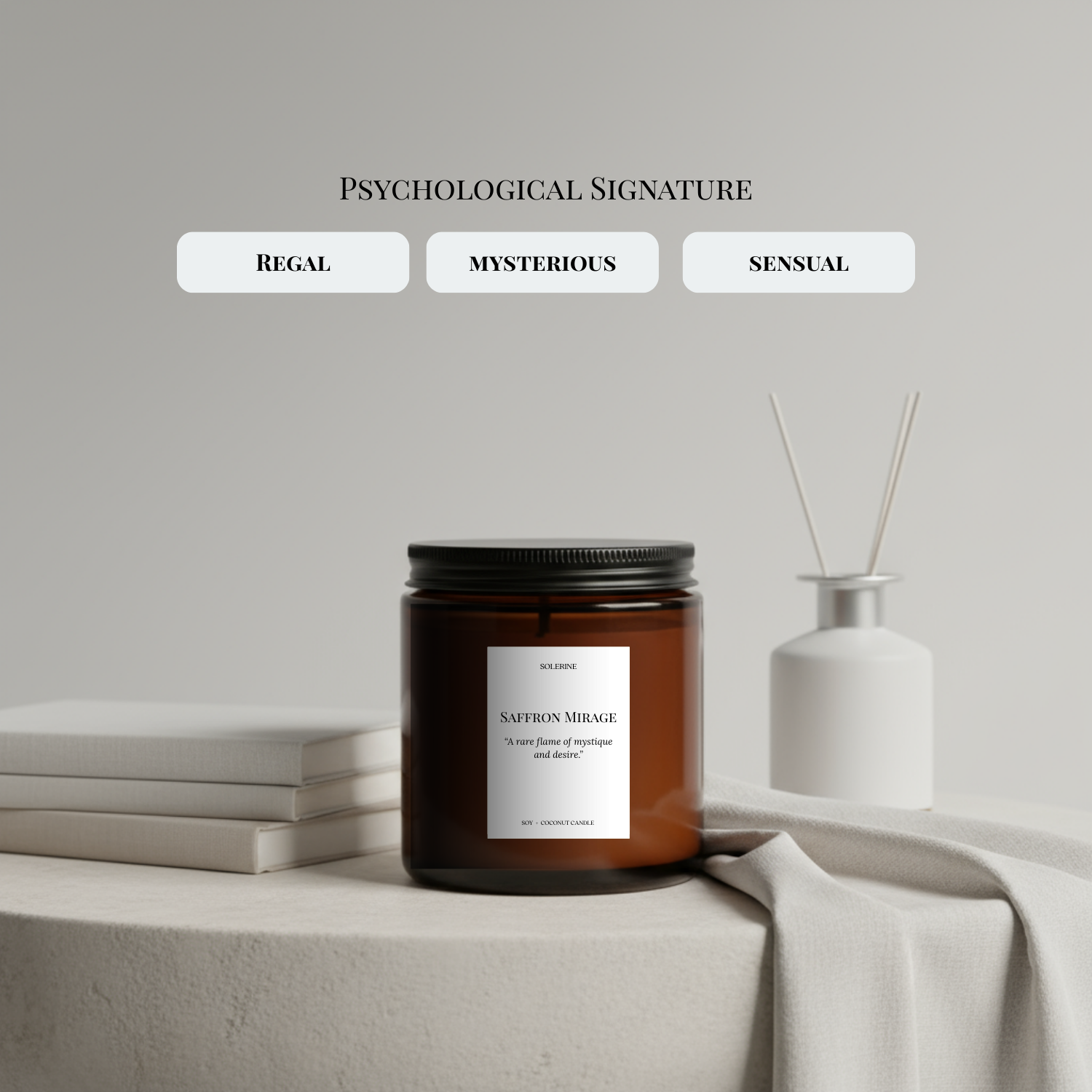 Saffron Mirage candle evokes exotic, regal, and luxurious ambiance