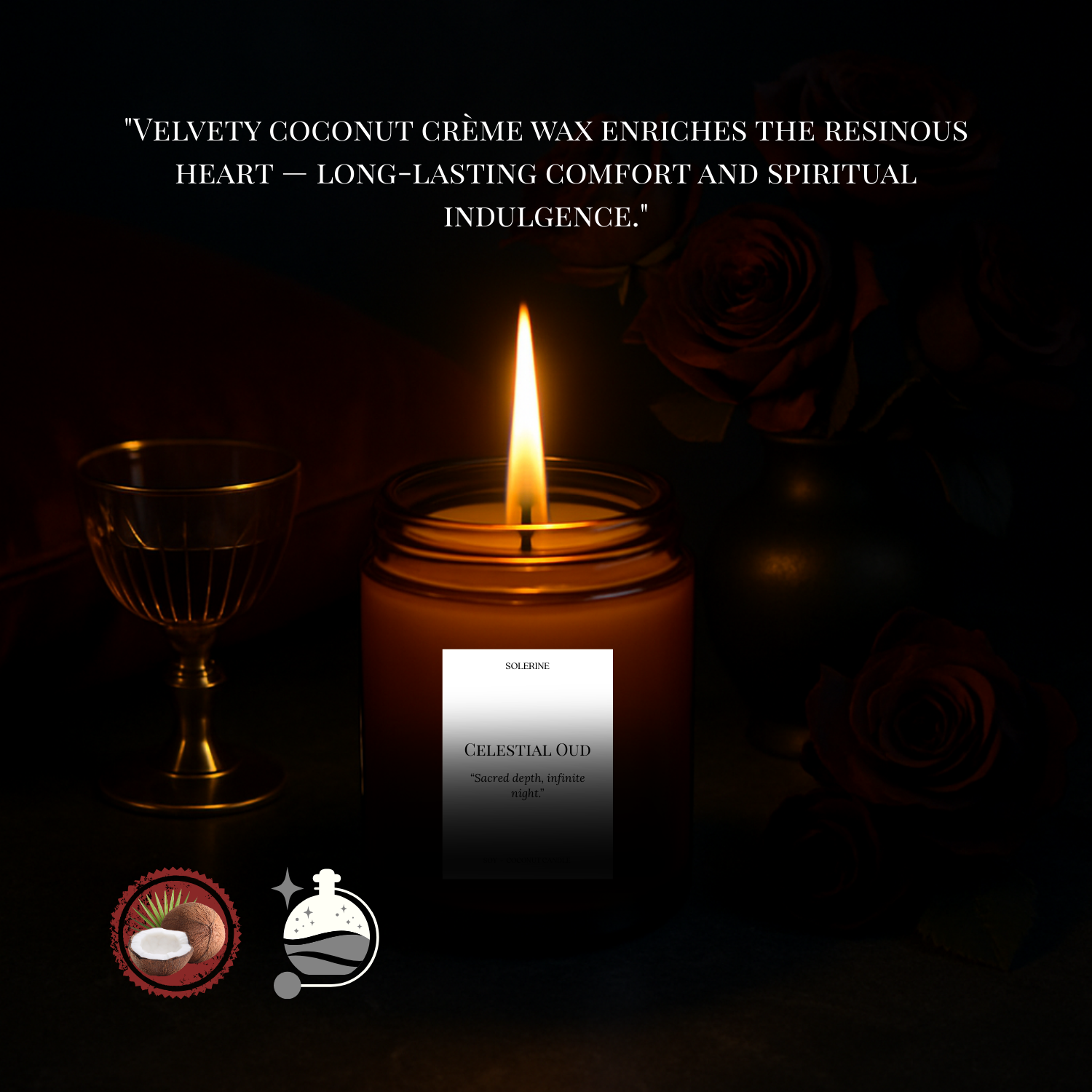 Celestial Oud luxury candle in hand-poured coconut creme wax