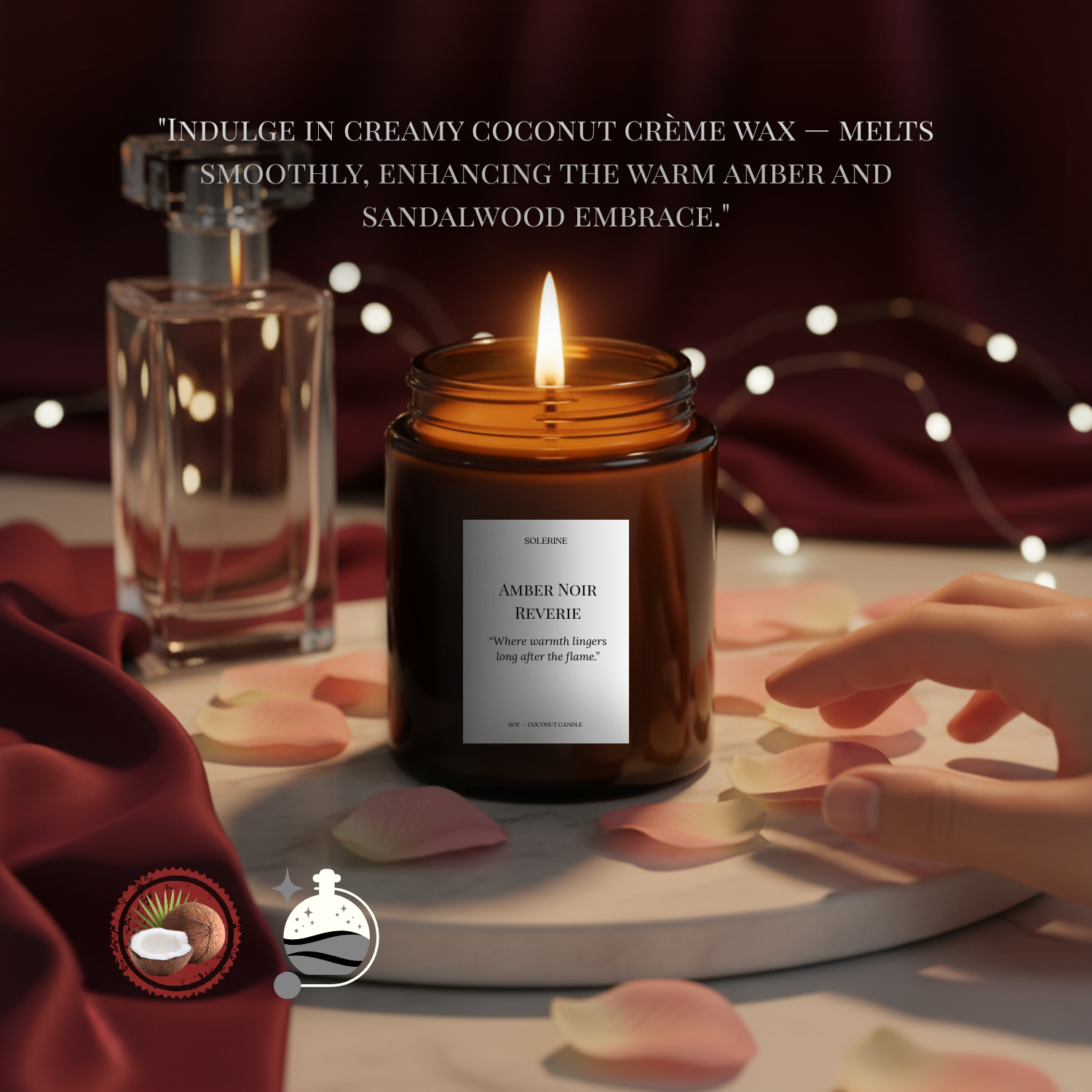 Amber Noir Reverie luxury coconut creme wax candle hand-poured in India