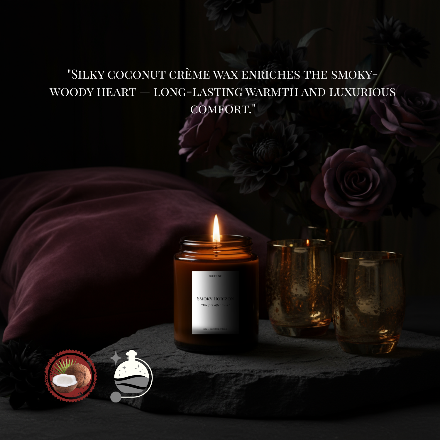 smoky Horizon hand-poured luxury coconut crème wax candle