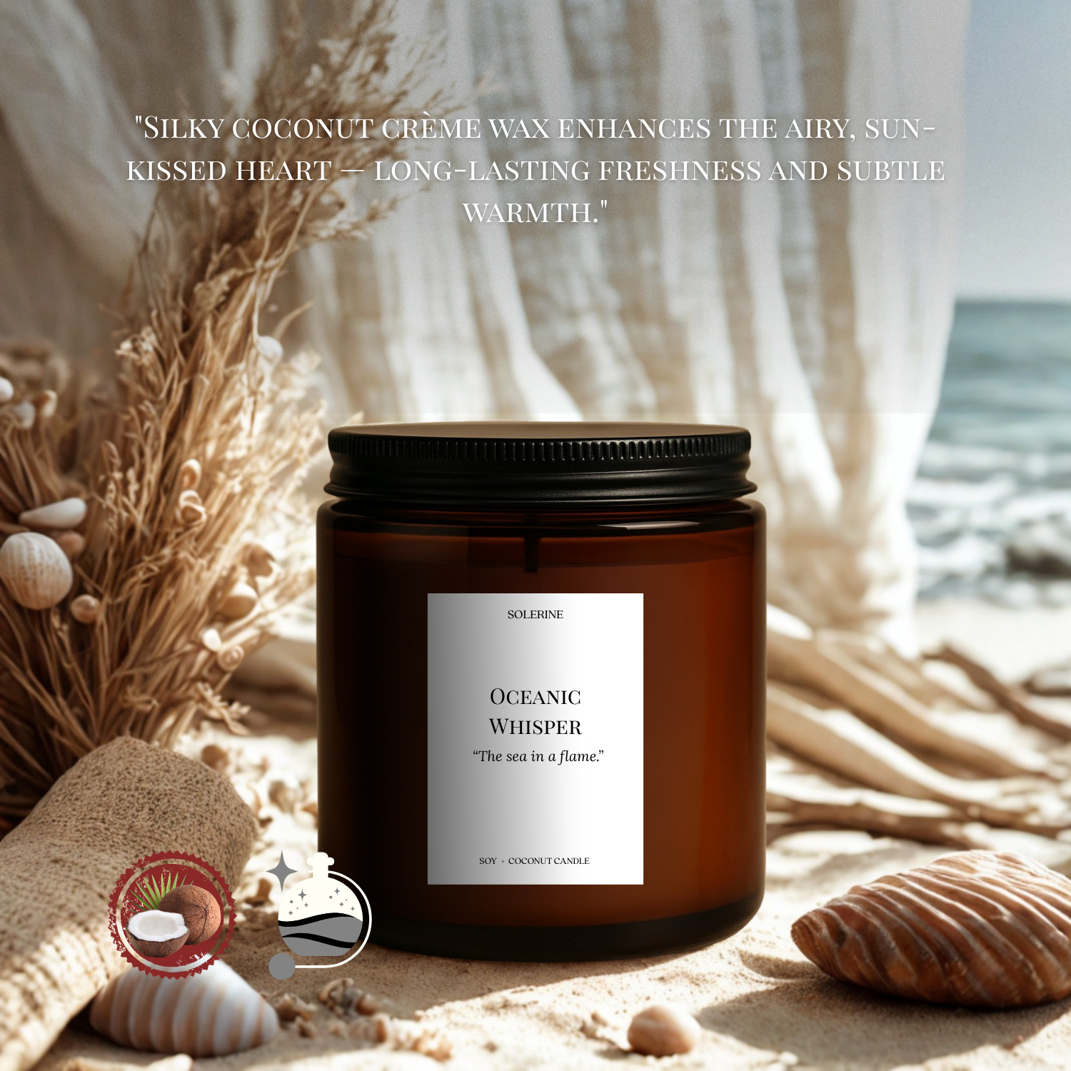 Oceanic Whisper premium candle from India with fresh sea notes