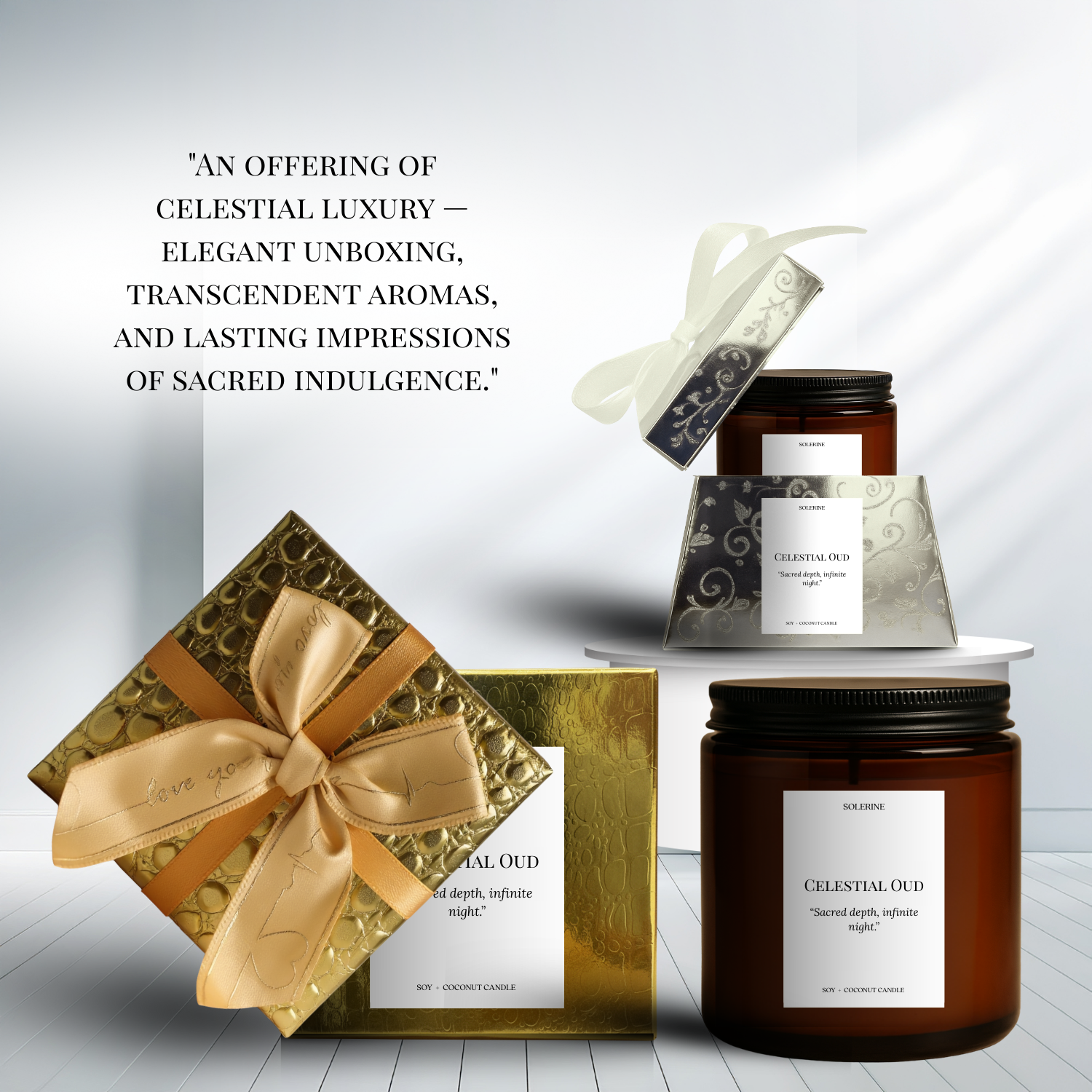 Celestial Oud luxury candle premium gift packaging