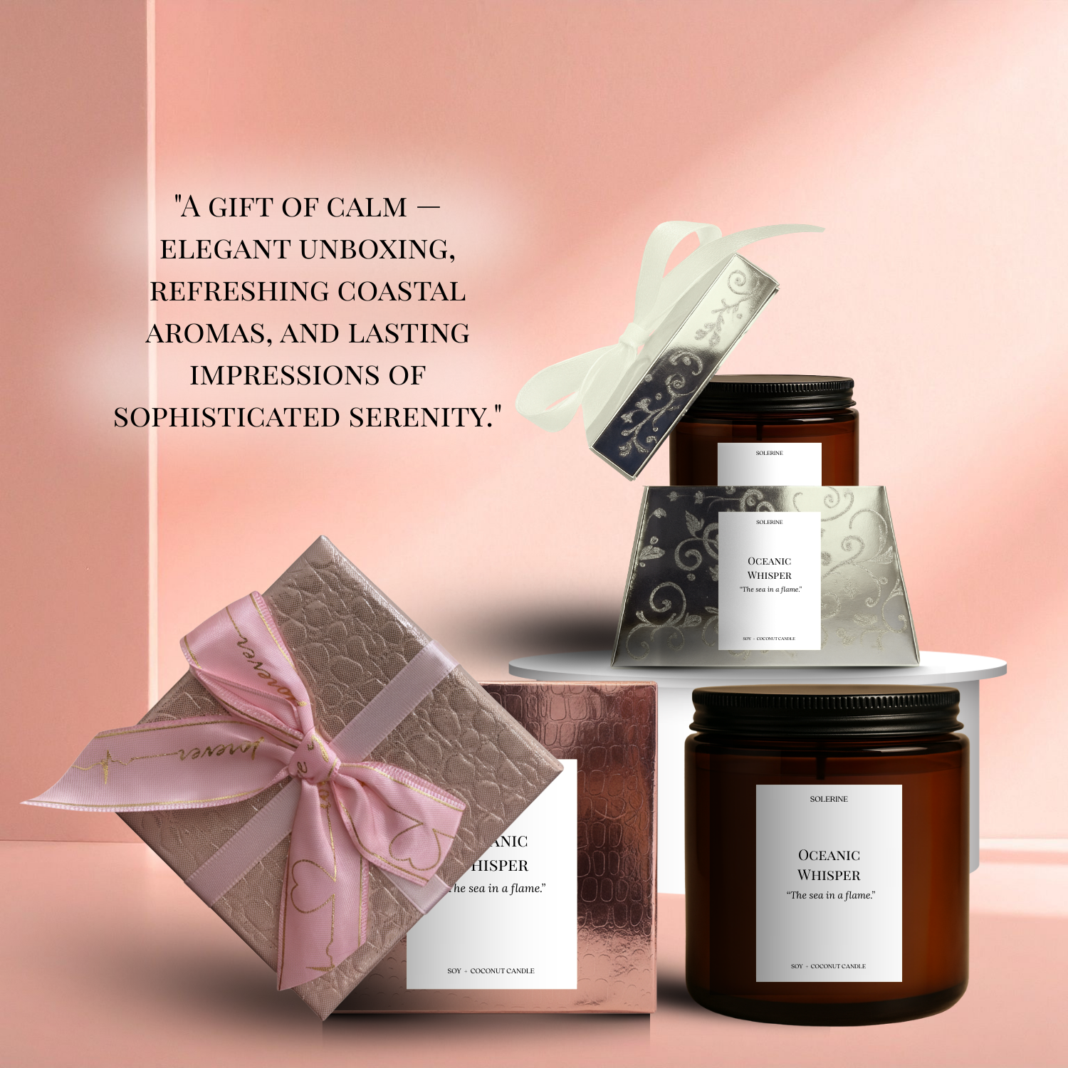 Oceanic Whisper eco-luxury candle with white amber and cedarwoo