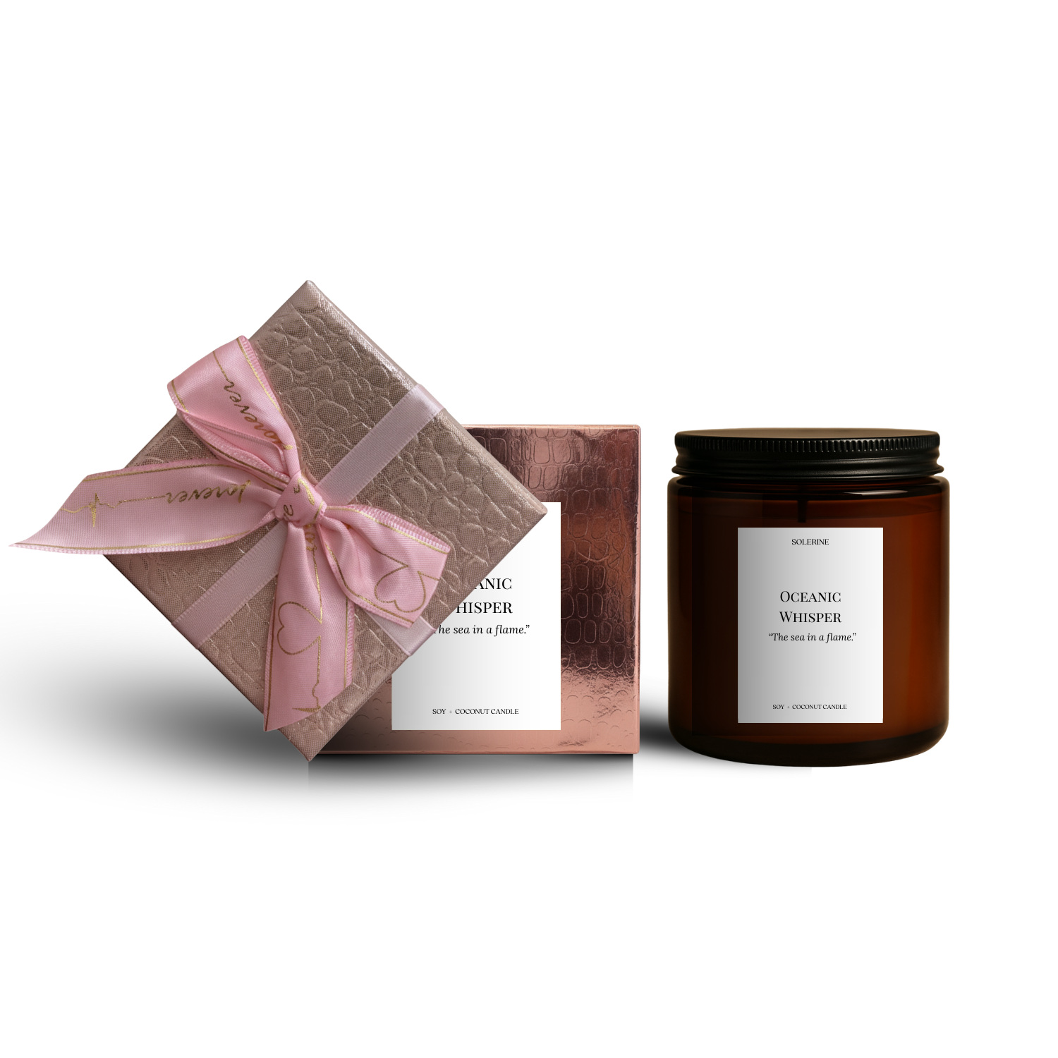 Oceanic Whisper eco-luxury candle with white amber and cedarwood